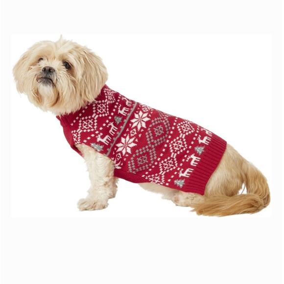 Frisco Reindeer by Chewy NEW Medium Fair Isle Dog Christmas Sweater Red White - Picture 1 of 7